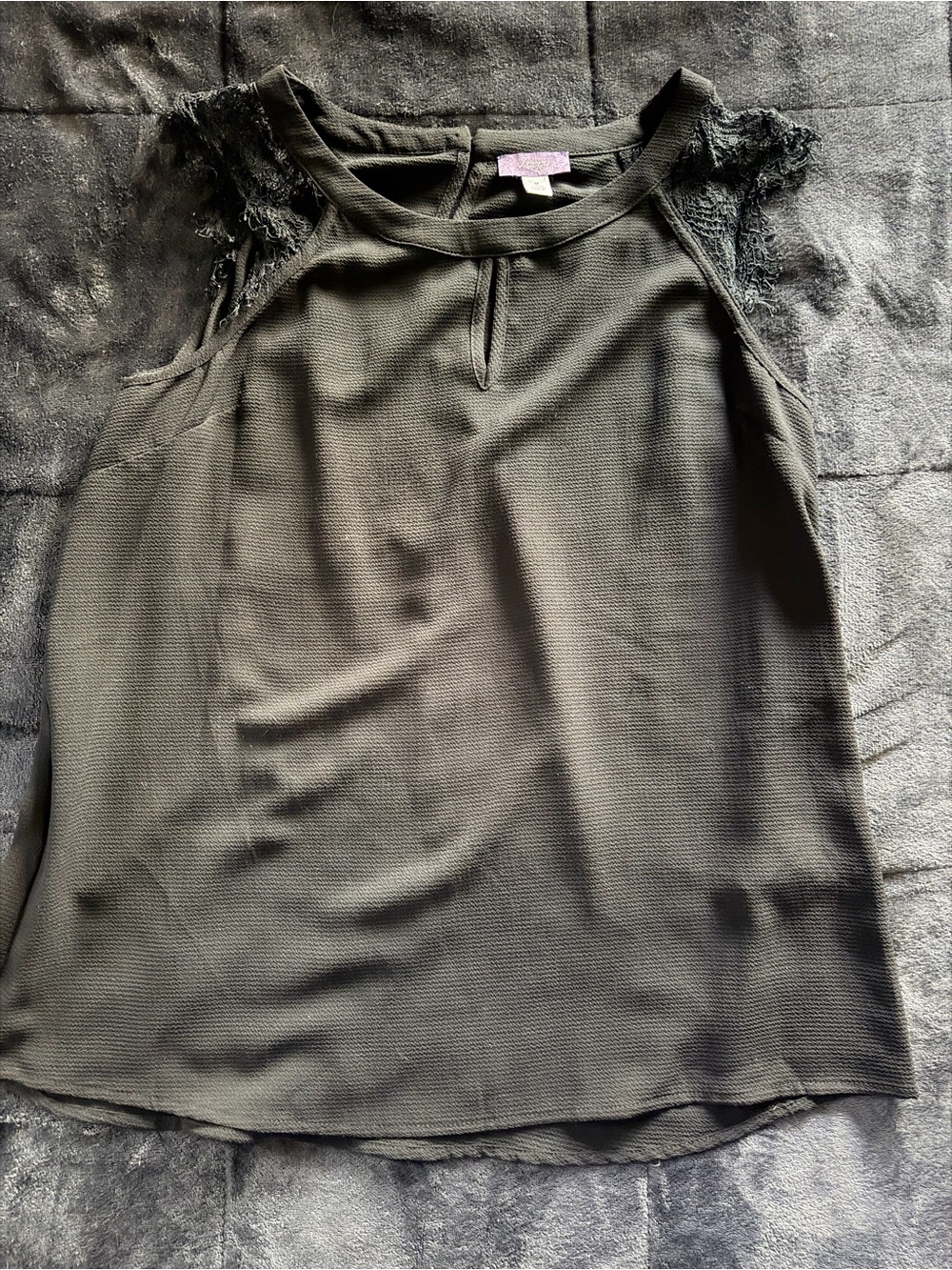 Poppy Black Sleeveless Lace Shoulder Blouse